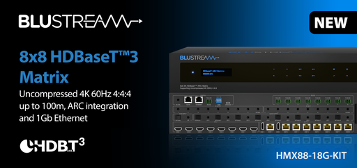 [HMX88-18G] Blustream HMX88-18G - Matrice HDMI-HDBaseT3 8x8 4K PoH
